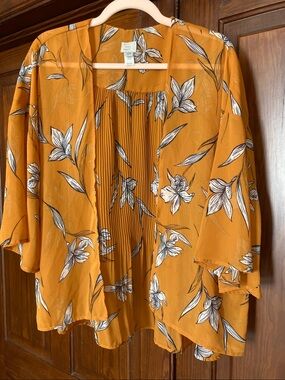 a new day Floral Orange Open-Front Sheer Kimono Cardigan